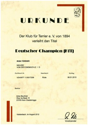 Urkunde Deutscher Champion (KFT)