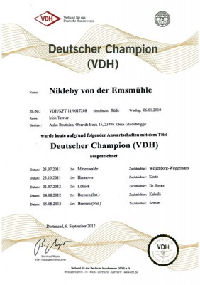 Urkunde Deutscher Champion (VDH)